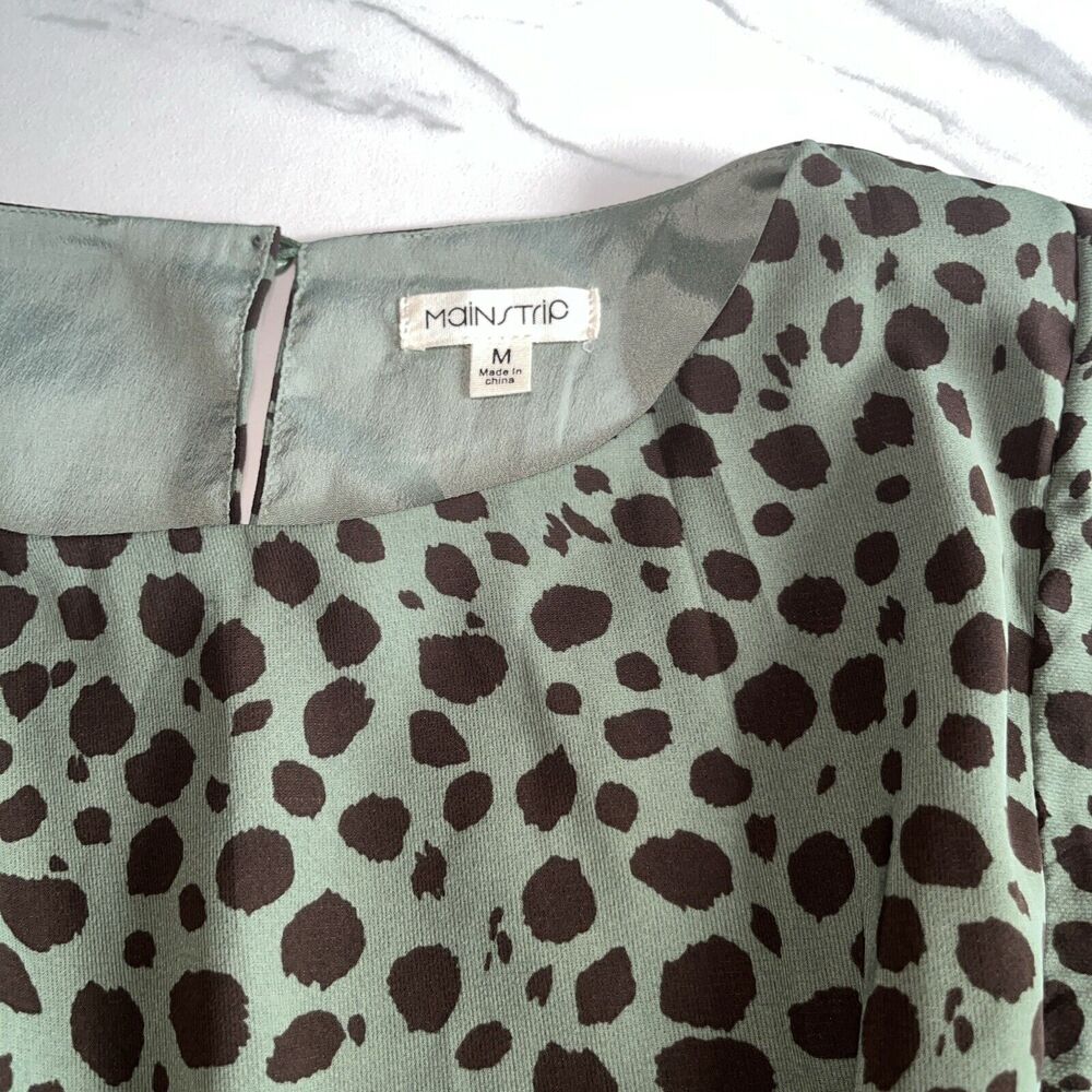 Main Strip Women's Green Black Leopard Long Sleeve Dress Ruffled Size Medium - Picture 2 of 15